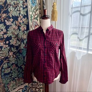 Red and Black Buffalo Plaid Button Down Country Blouse